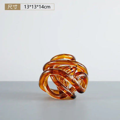 Modern blue amber and gray glass coil ball decorative figurine living room decor