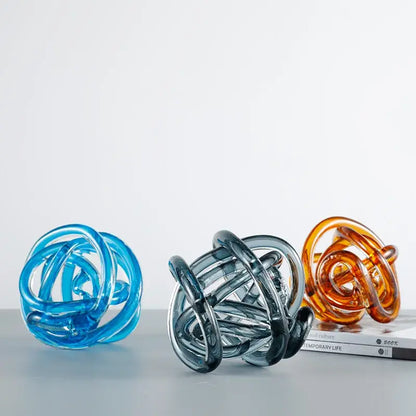 Modern blue amber and gray glass coil ball decorative figurine living room decor