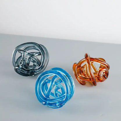 Modern blue amber and gray glass coil ball decorative figurine living room decor