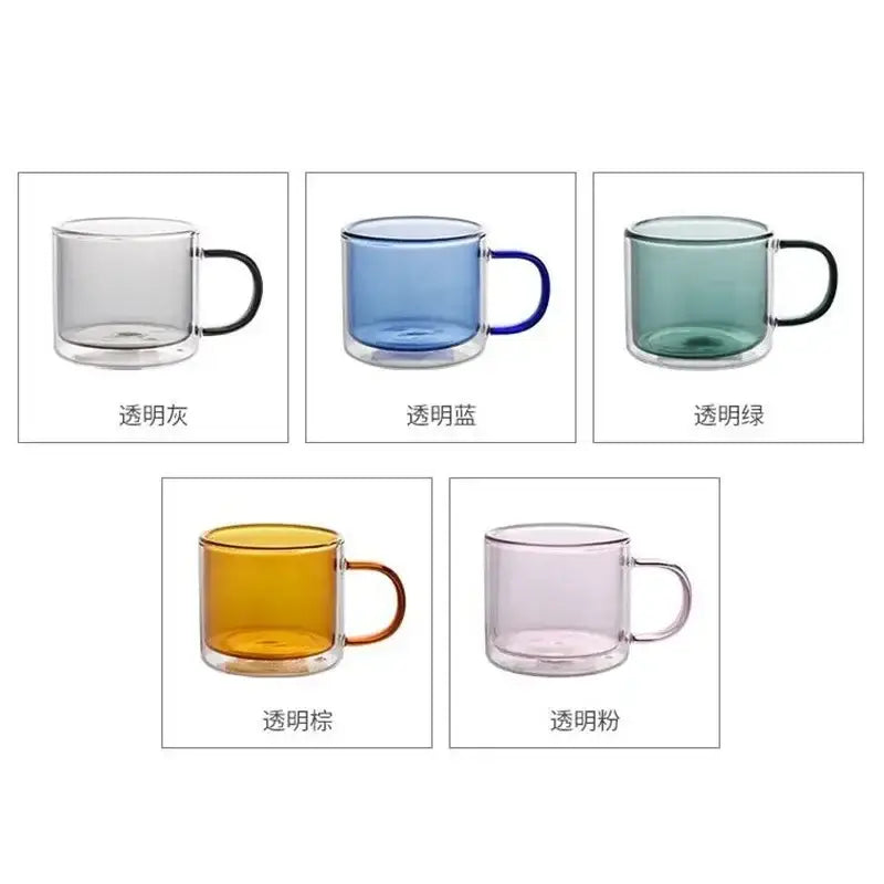Modern blue amber & green glass mugs set dining room cups