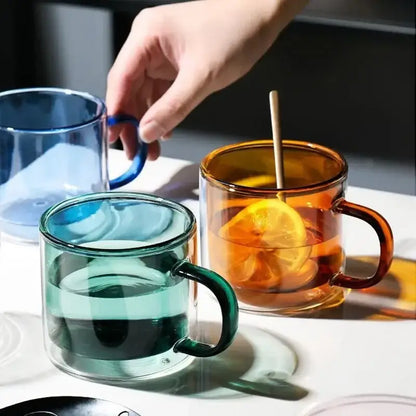 Modern blue amber & green glass mugs set dining room cups