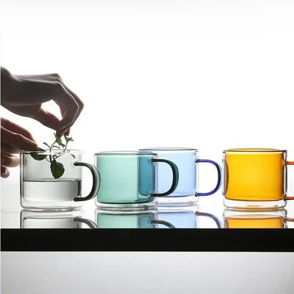 Modern blue amber & green glass mugs set dining room cups