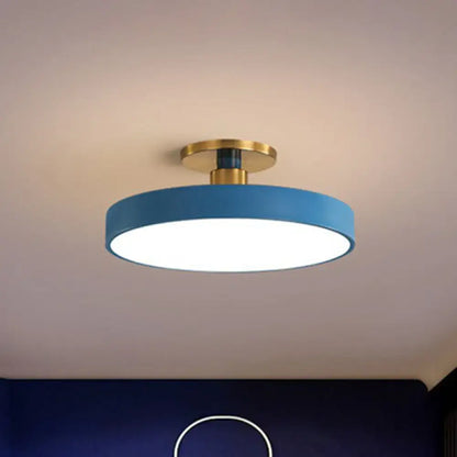 Modern blue and gold round flush mount ceiling light for bedroom