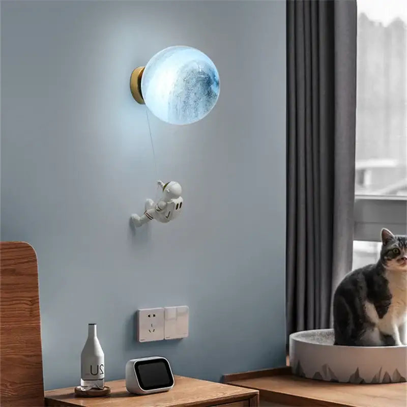 Modern blue astronaut moon wall lamp bedroom globe light