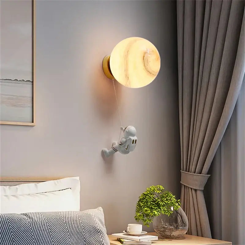 Modern blue astronaut moon wall lamp bedroom globe light