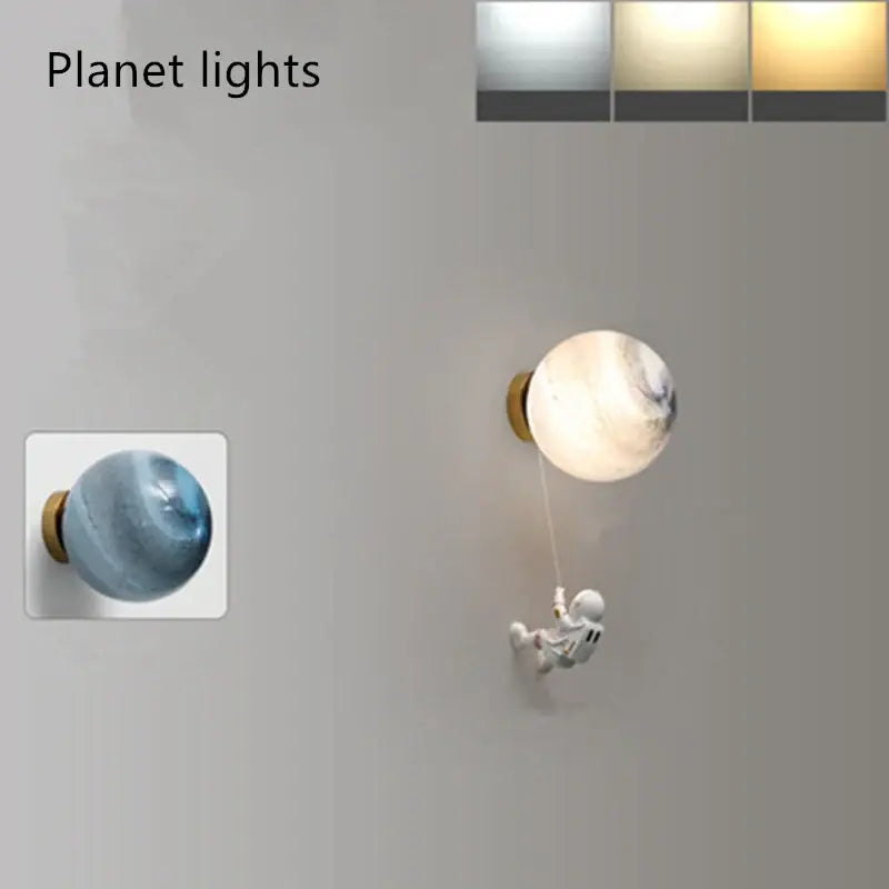 Modern blue astronaut moon wall lamp bedroom globe light
