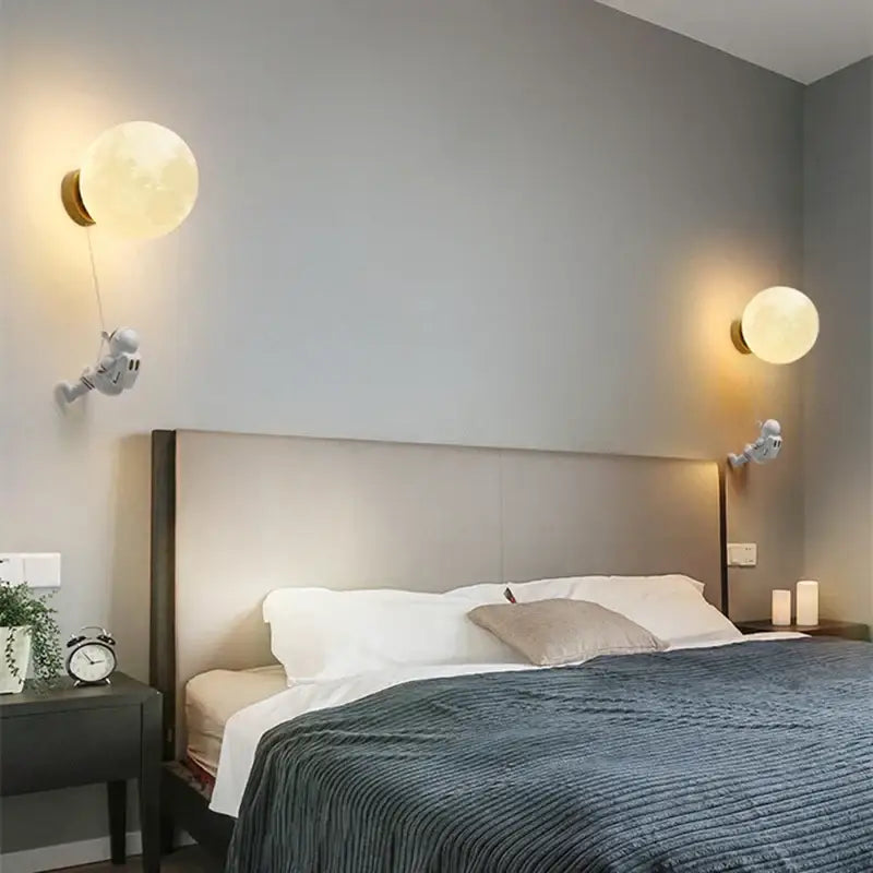 Modern blue astronaut moon wall lamp bedroom globe light