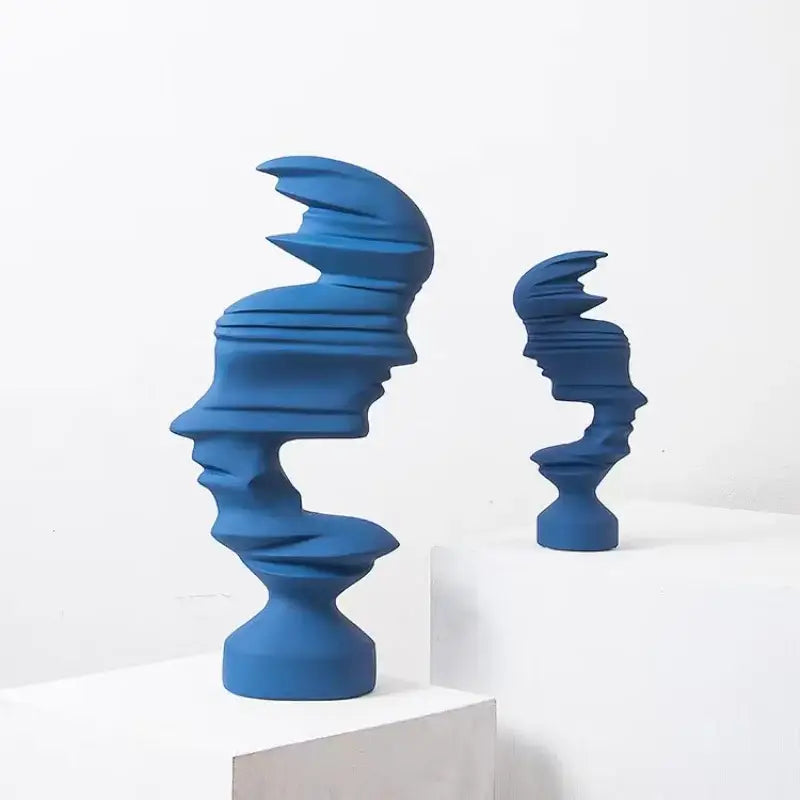 Modern blue ceramic abstract human face sculpture living room decor