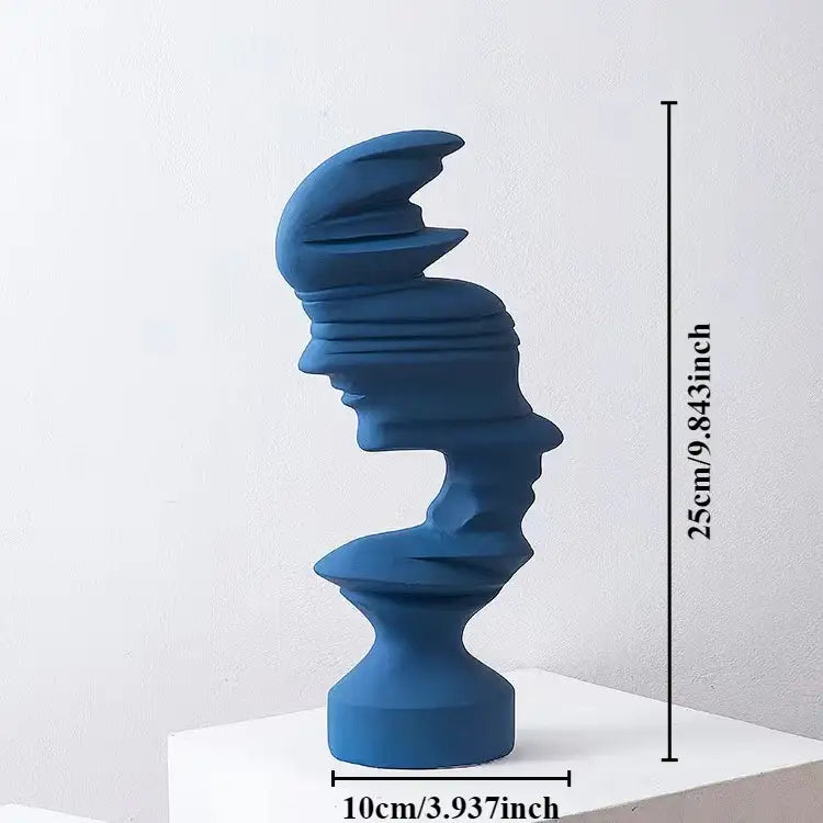 Modern blue ceramic abstract human face sculpture living room decor