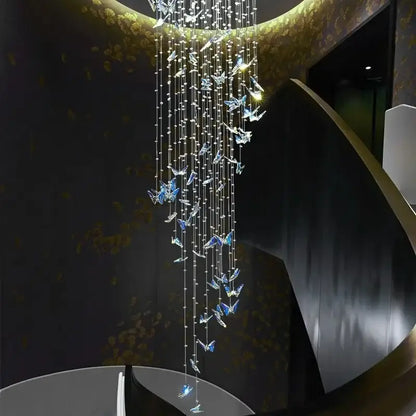 Modern blue & clear butterfly crystal chandelier staircase light