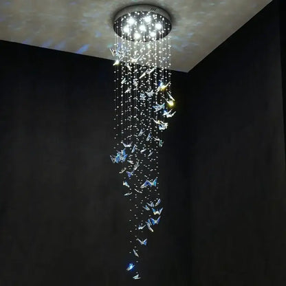 Modern blue & clear butterfly crystal chandelier staircase light