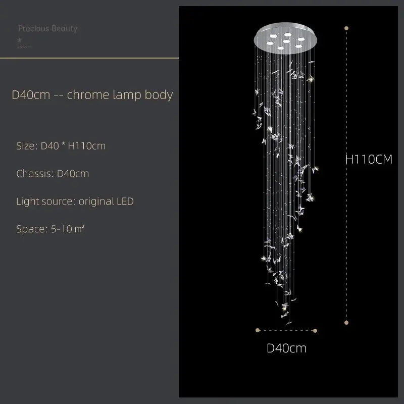 Modern blue & clear butterfly crystal chandelier staircase light