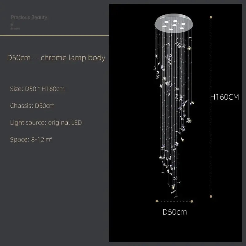 Modern blue & clear butterfly crystal chandelier staircase light