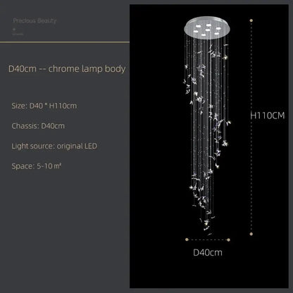 Modern blue & clear butterfly crystal chandelier staircase light