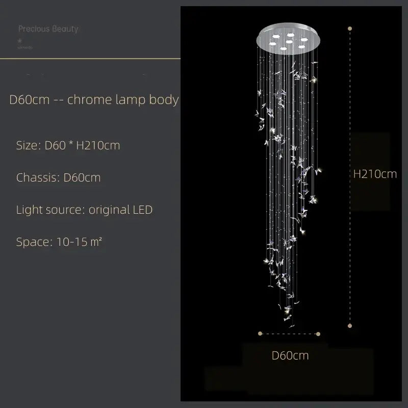 Modern blue & clear butterfly crystal chandelier staircase light
