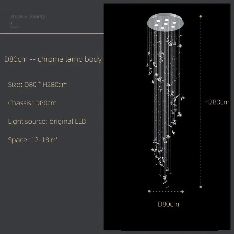 Modern blue & clear butterfly crystal chandelier staircase light