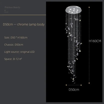 Modern blue & clear butterfly crystal chandelier staircase light