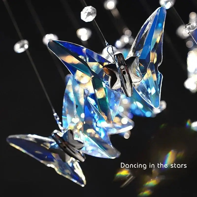 Modern blue & clear butterfly crystal chandelier staircase light