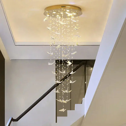 Modern blue & clear butterfly crystal chandelier staircase light