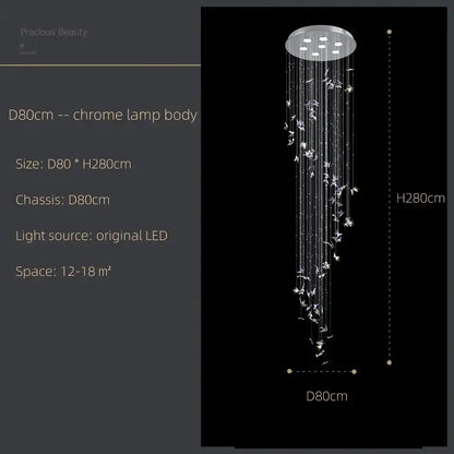 Modern blue & clear butterfly crystal chandelier staircase light