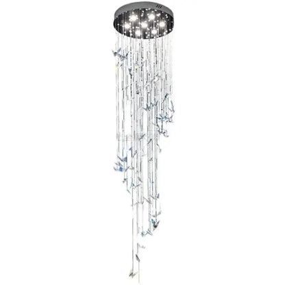 Modern blue & clear crystal butterfly rotating chandelier living room