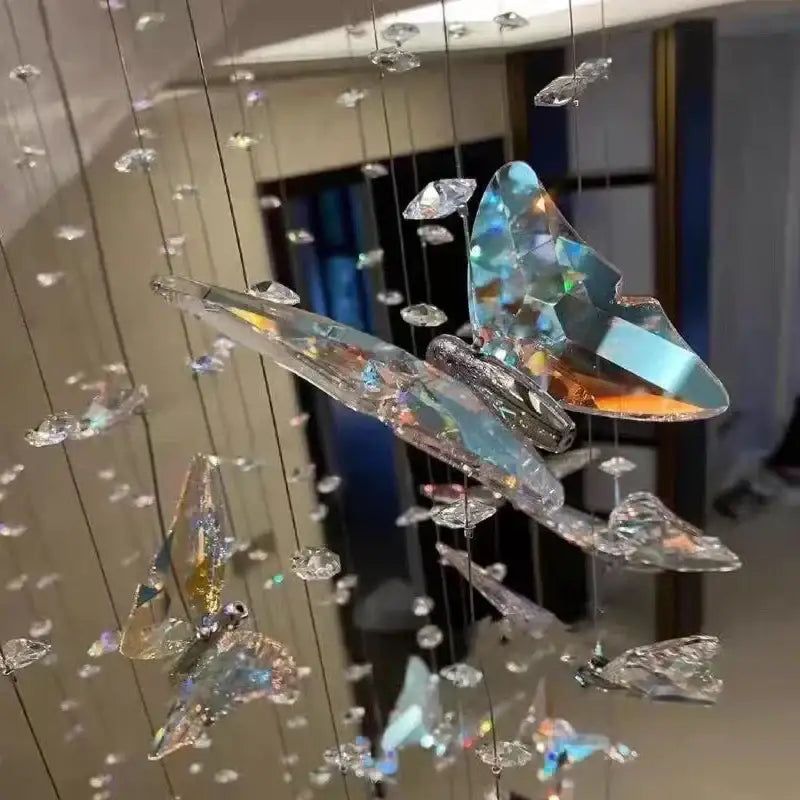 Modern blue & clear crystal staircase chandelier living room light