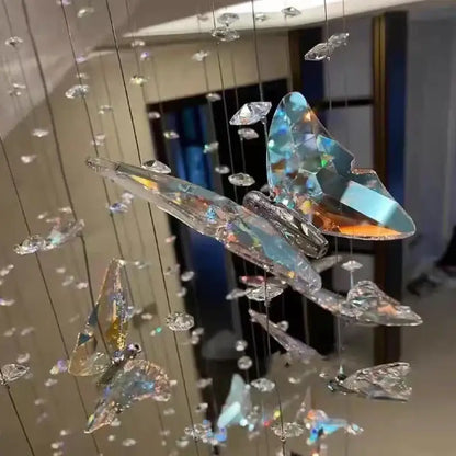 Modern blue & clear crystal staircase chandelier living room light