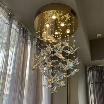 Modern blue & clear crystal staircase chandelier living room light
