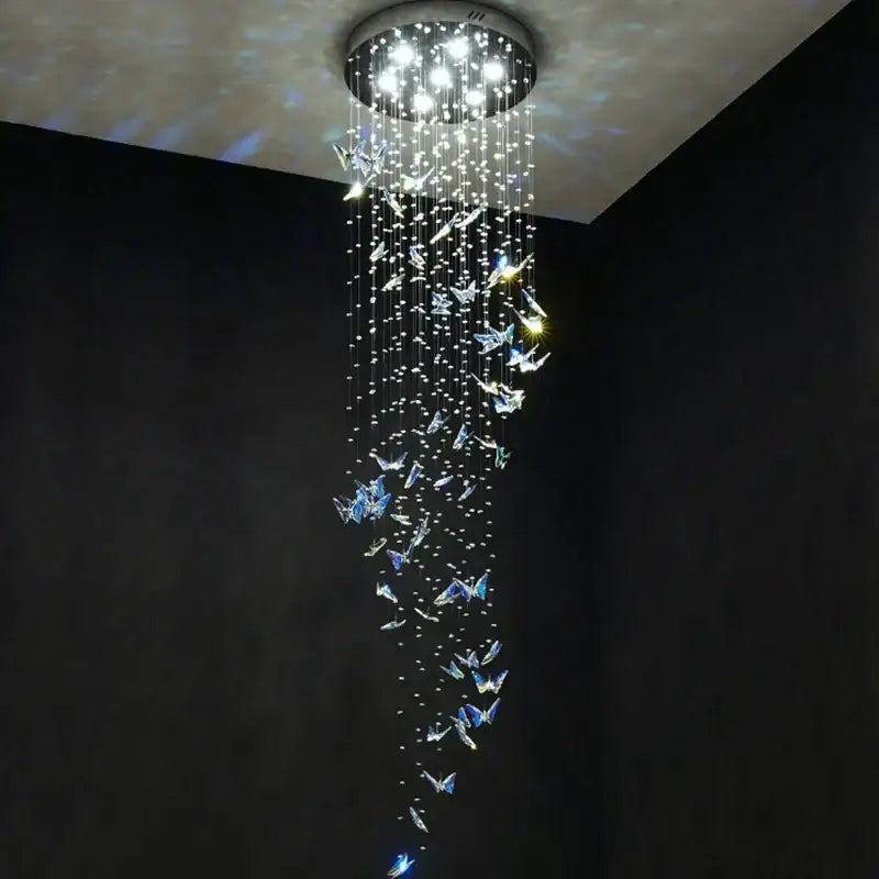 Modern blue & clear crystal staircase chandelier living room light