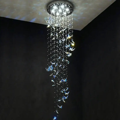 Modern blue & clear crystal staircase chandelier living room light