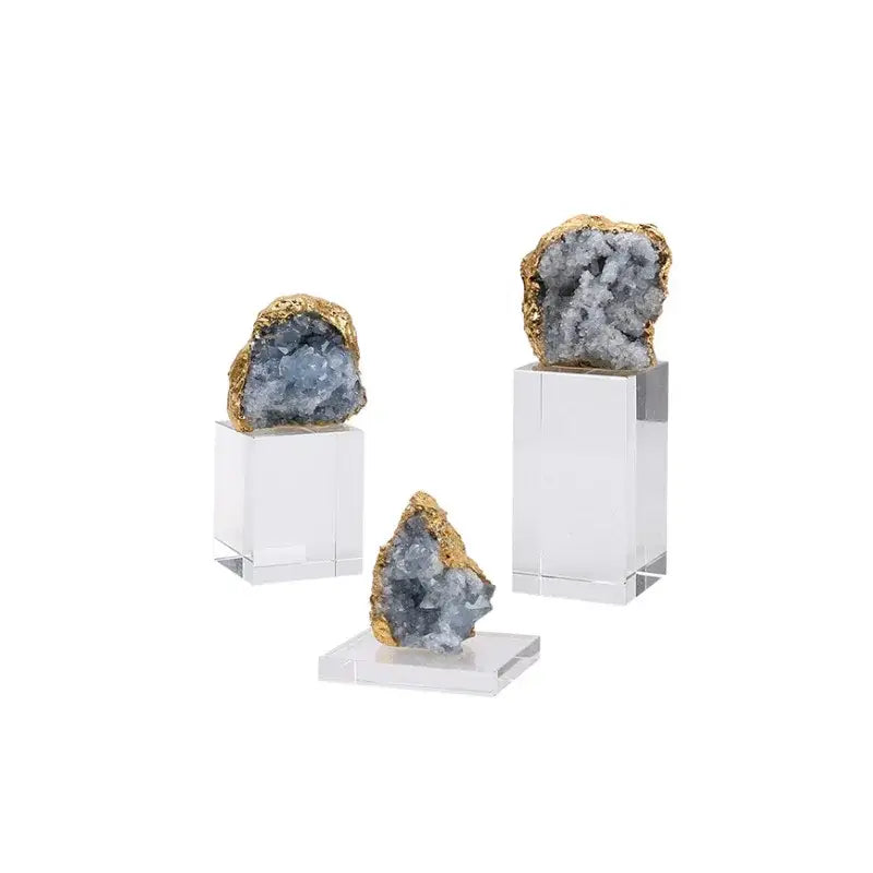 Modern blue crystal flower marble base sculpture living room decor