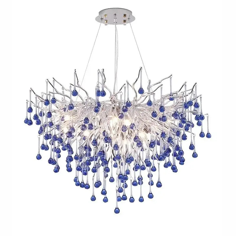 Modern blue crystal led pendant light living room tree chandelier