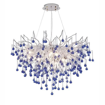 Modern blue crystal led pendant light living room tree chandelier