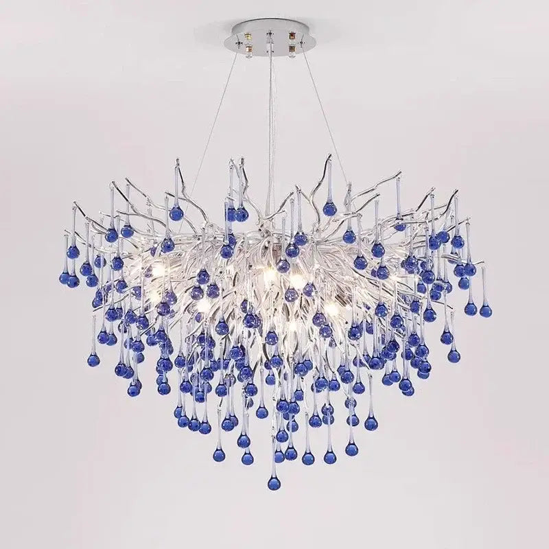Modern blue crystal led pendant light living room tree chandelier