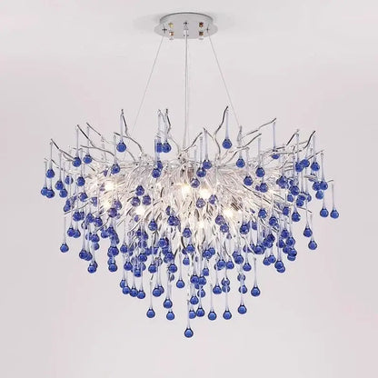 Modern blue crystal led pendant light living room tree chandelier