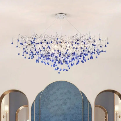 Modern blue crystal led pendant light living room tree chandelier