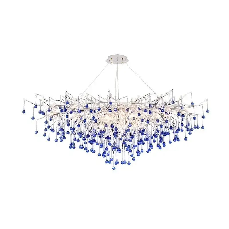 Modern blue crystal led pendant light living room tree chandelier