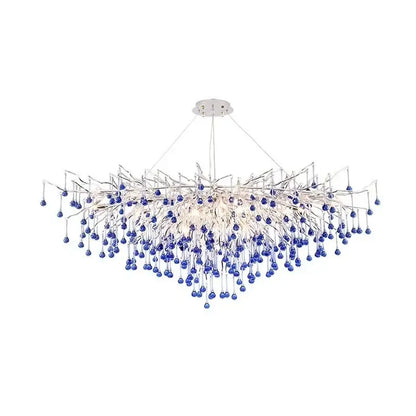 Modern blue crystal led pendant light living room tree chandelier