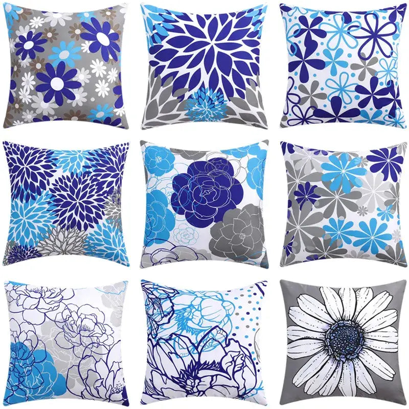 Modern blue floral cushion cover set living room decor