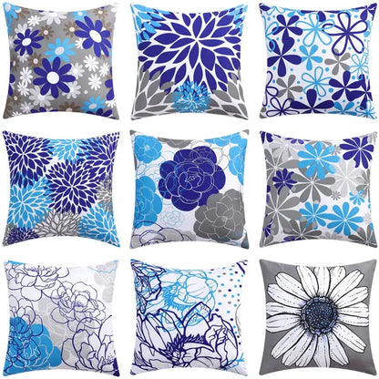 Modern blue floral cushion cover set living room decor