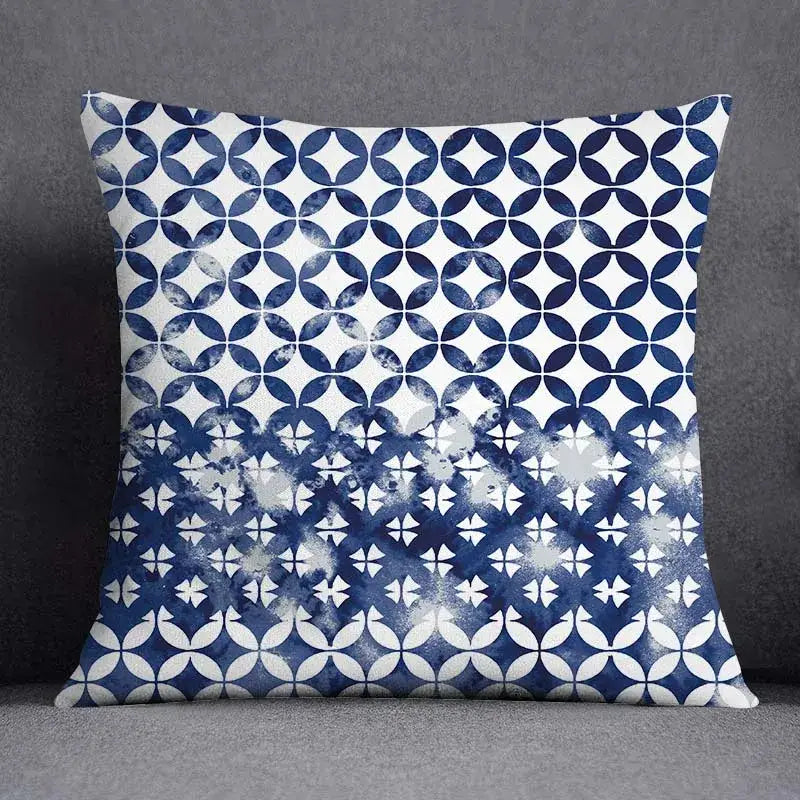 Modern blue geometric floral design pillowcase living room cushion