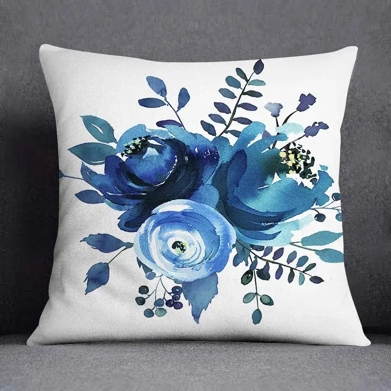 Modern blue geometric floral design pillowcase living room cushion