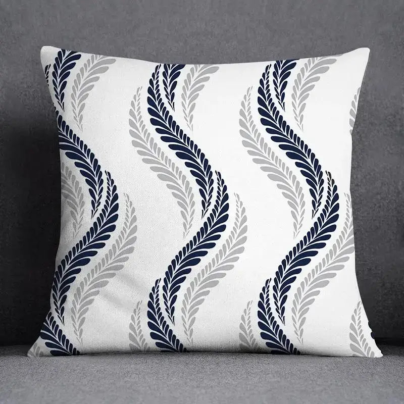 Modern blue geometric floral design pillowcase living room cushion