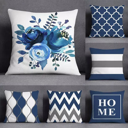 Modern blue geometric floral design pillowcase living room cushion