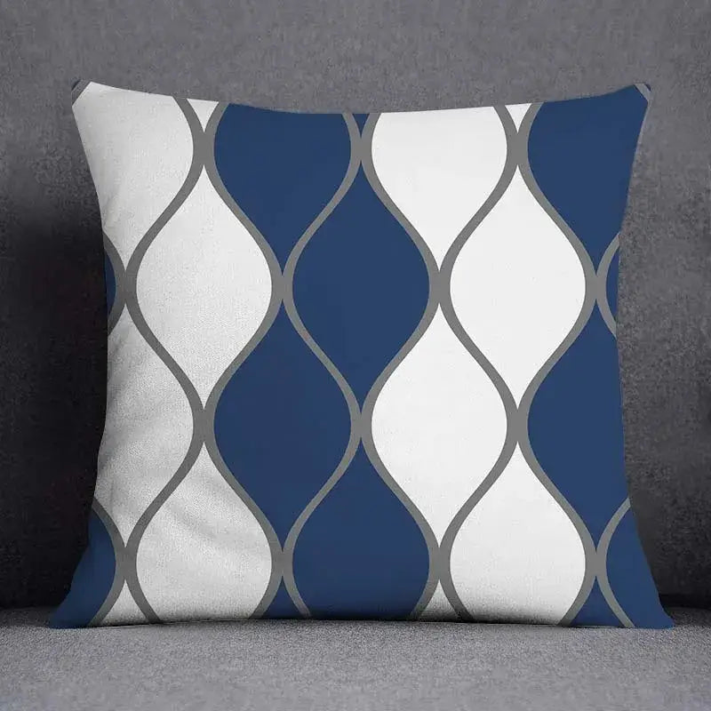 Modern blue geometric floral design pillowcase living room cushion