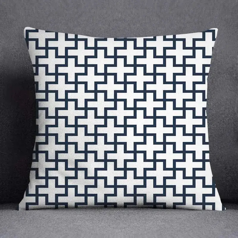 Modern blue geometric floral design pillowcase living room cushion