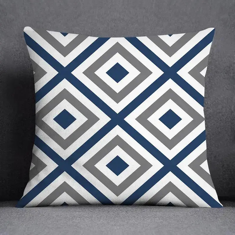 Modern blue geometric floral design pillowcase living room cushion