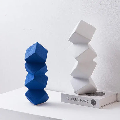 Modern blue geometric square sculpture stack living room decor