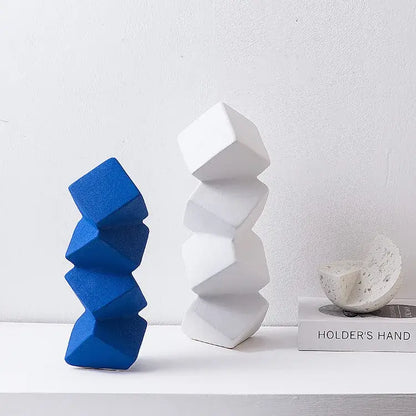 Modern blue geometric square sculpture stack living room decor