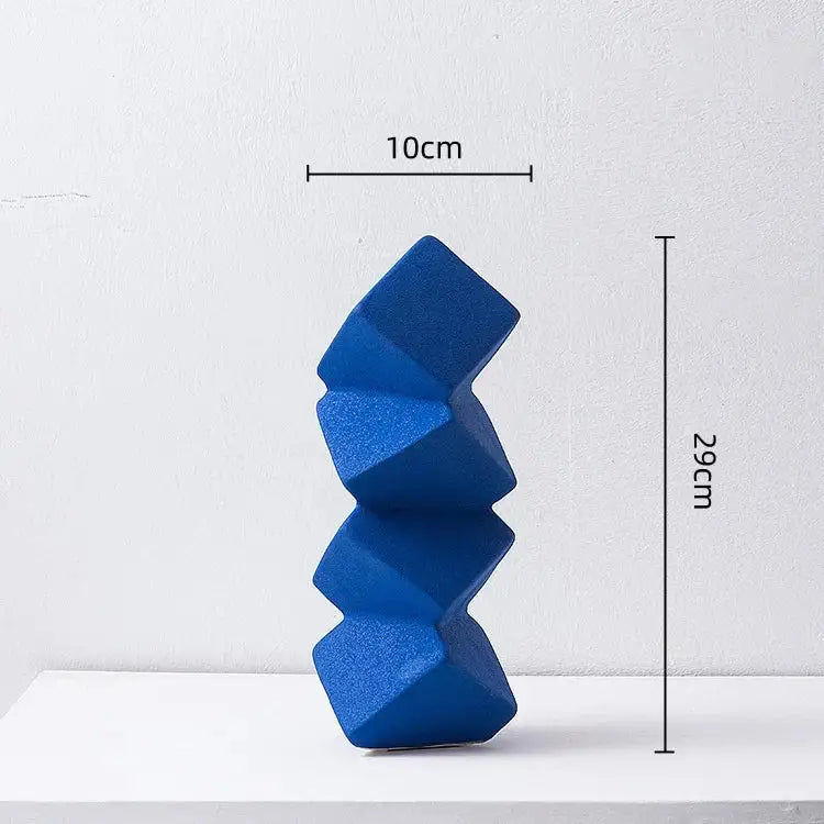 Modern blue geometric square sculpture stack living room decor